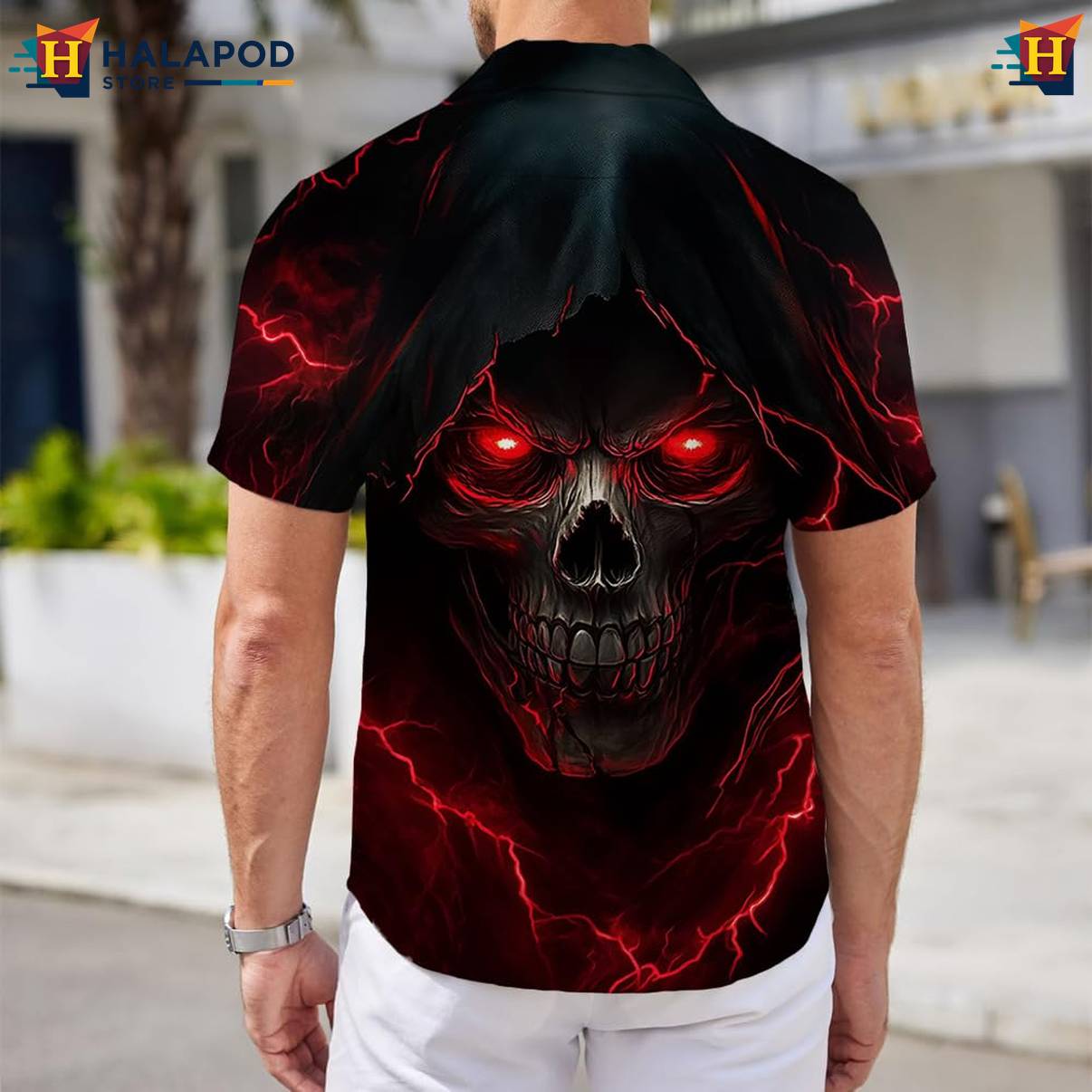 Red Skull Tropical Aloha Shirt Mens Short Sleeve Floral Button Down Mens