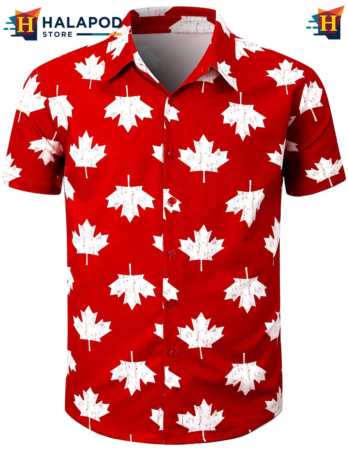 Red White Maple Hawaiian Shirt Mens Tropical Beach Button Down Short Sleeve
