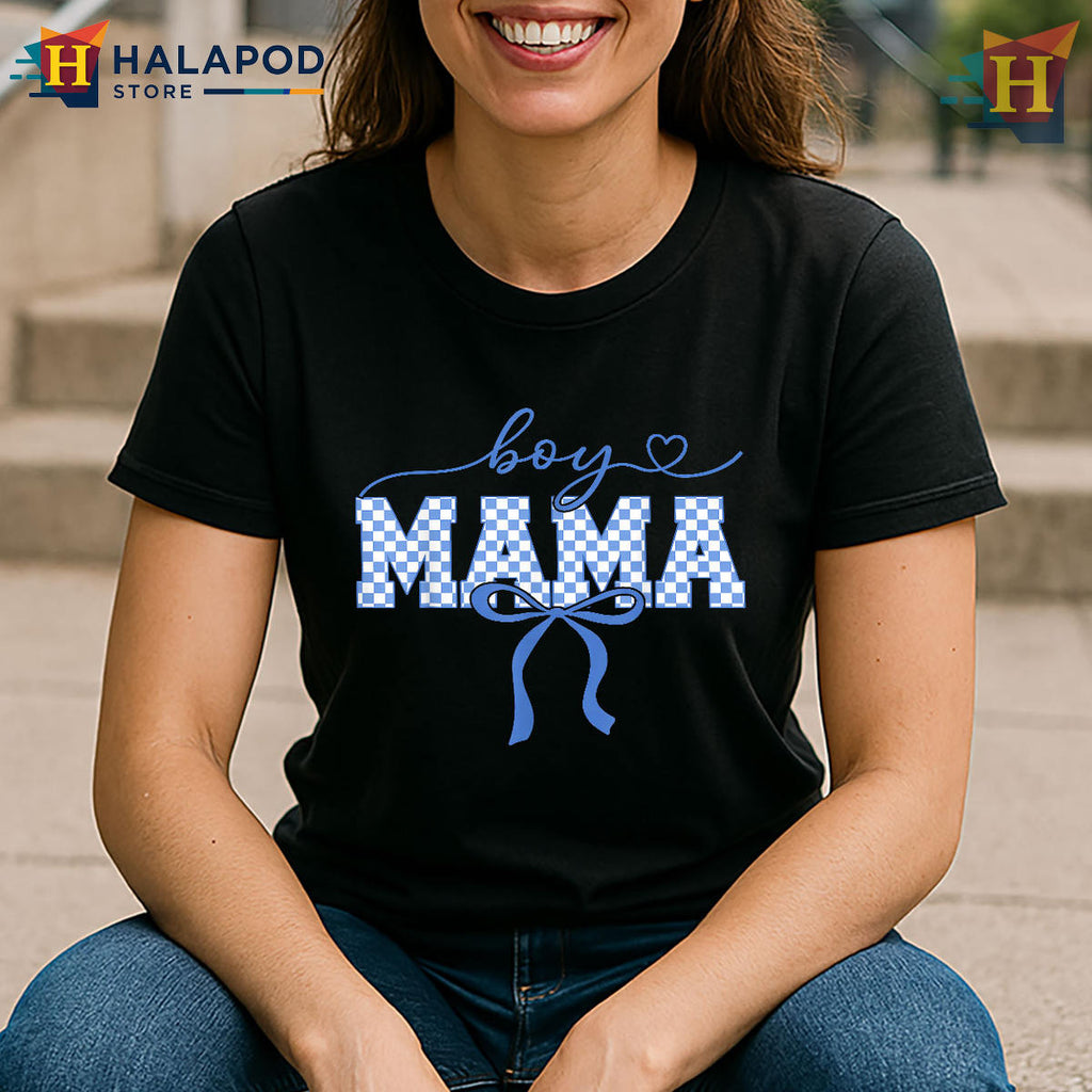 Retro Checkered Boy Mama Shirt Mothers Day 2026 Women Kids