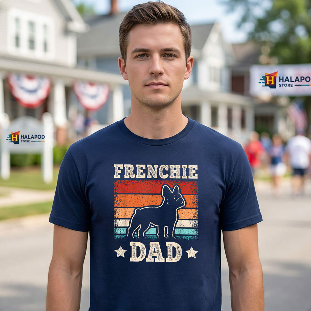 Retro Frenchie Dad Lover Shirt French Bulldog Funny Casual Graphic Mens