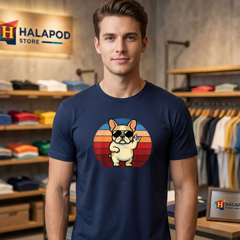 Retro Frenchie Mom Dad Humor Shirt Funny French Bulldog Graphic Casual Mens