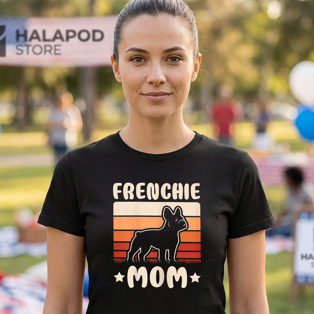 Retro Frenchie Mom Lover Shirt French Bulldog Mommy Funny Graphic Womens