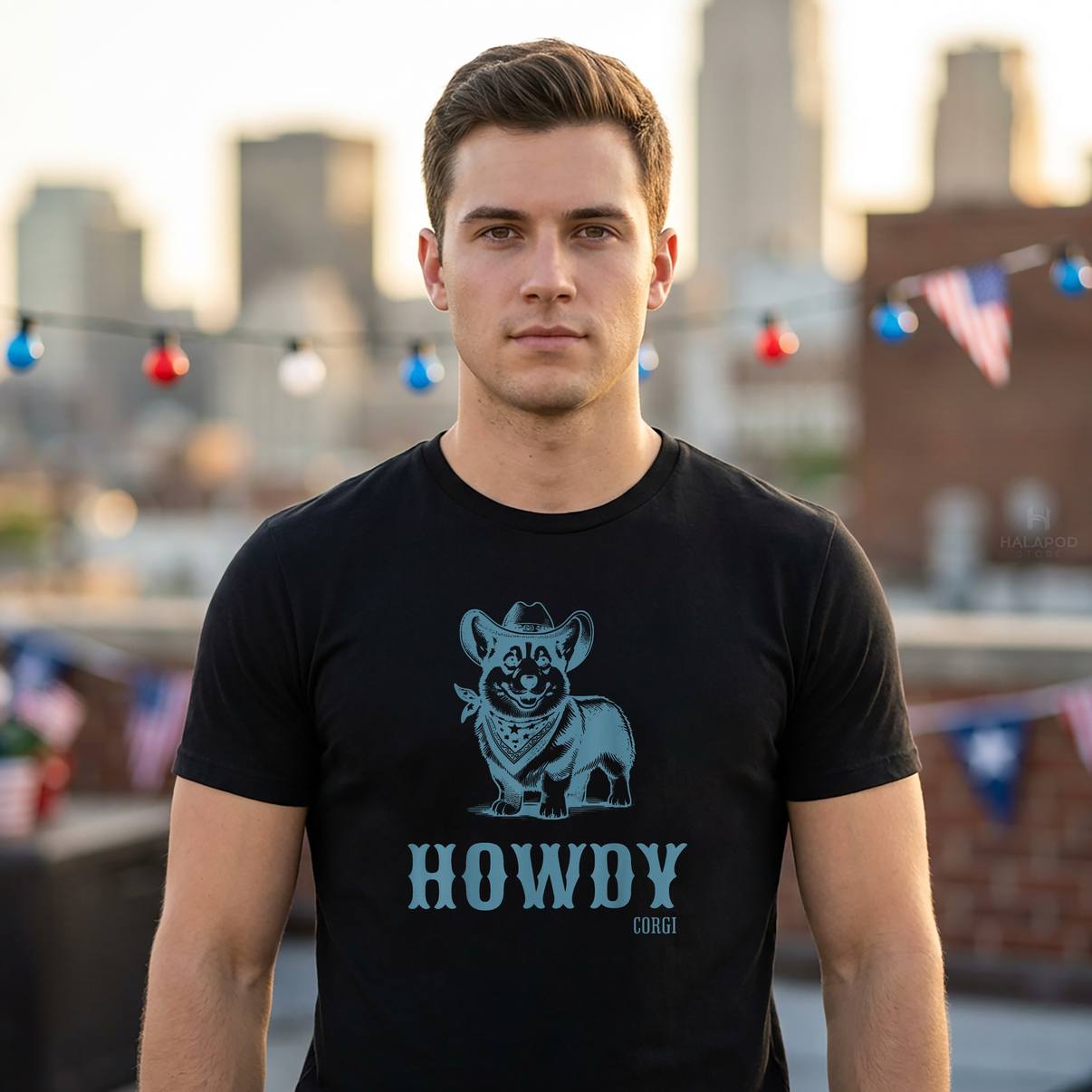 Retro Howdy Corgi Cowboy Tee Shirt Western Country Cowgirl Graphic For Mens