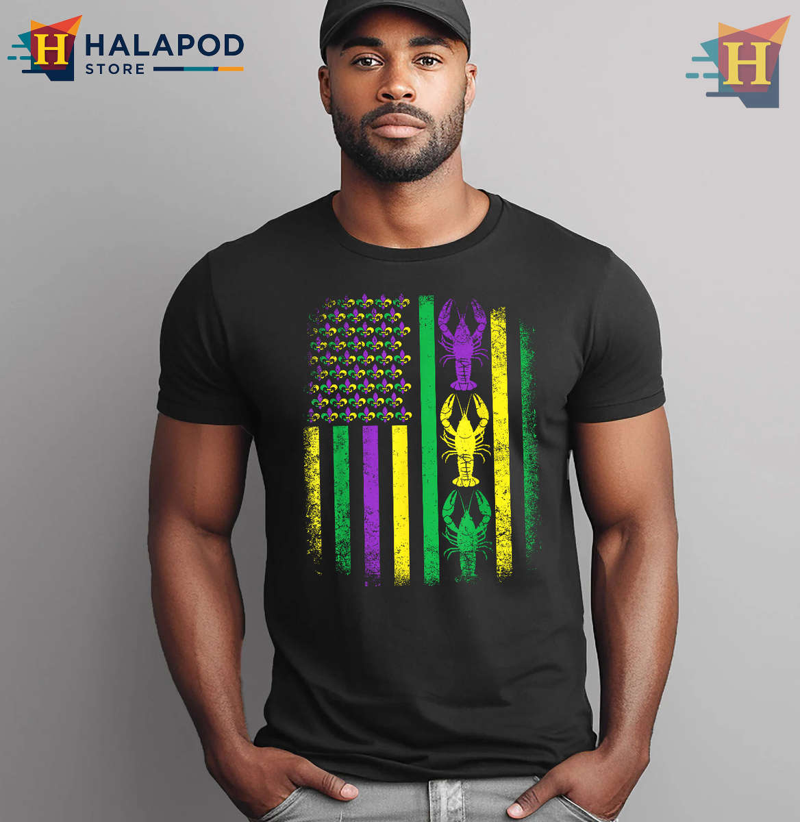 Retro Mardi Gras Crawfish Shirt USA American Flag Parade Style For Men Women