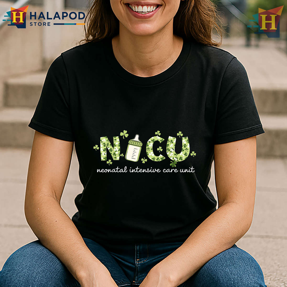 Retro NICU Nurse Clover Women's Saint Patricks Day T Shirts