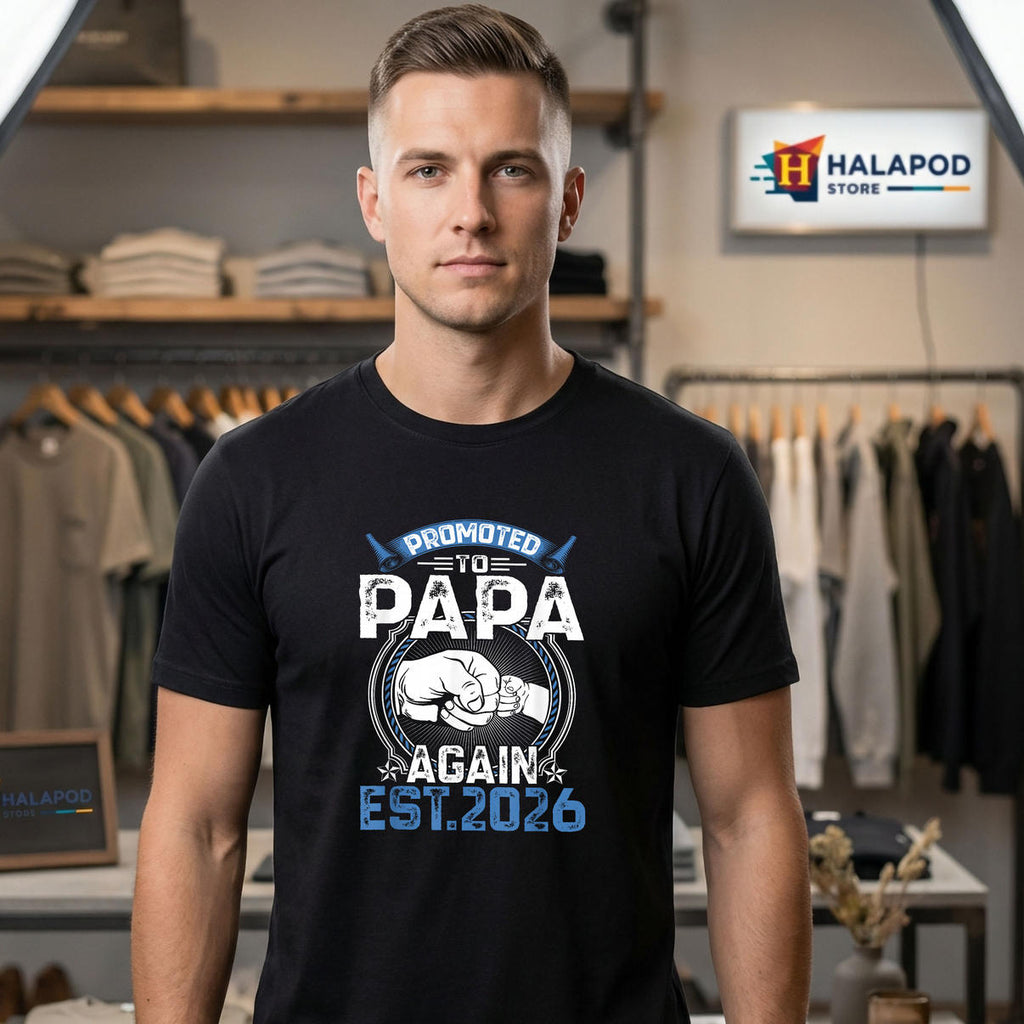 Retro Promoted To Papa Again Shirt 2026 Soon To Be Father Family Fan Apparel