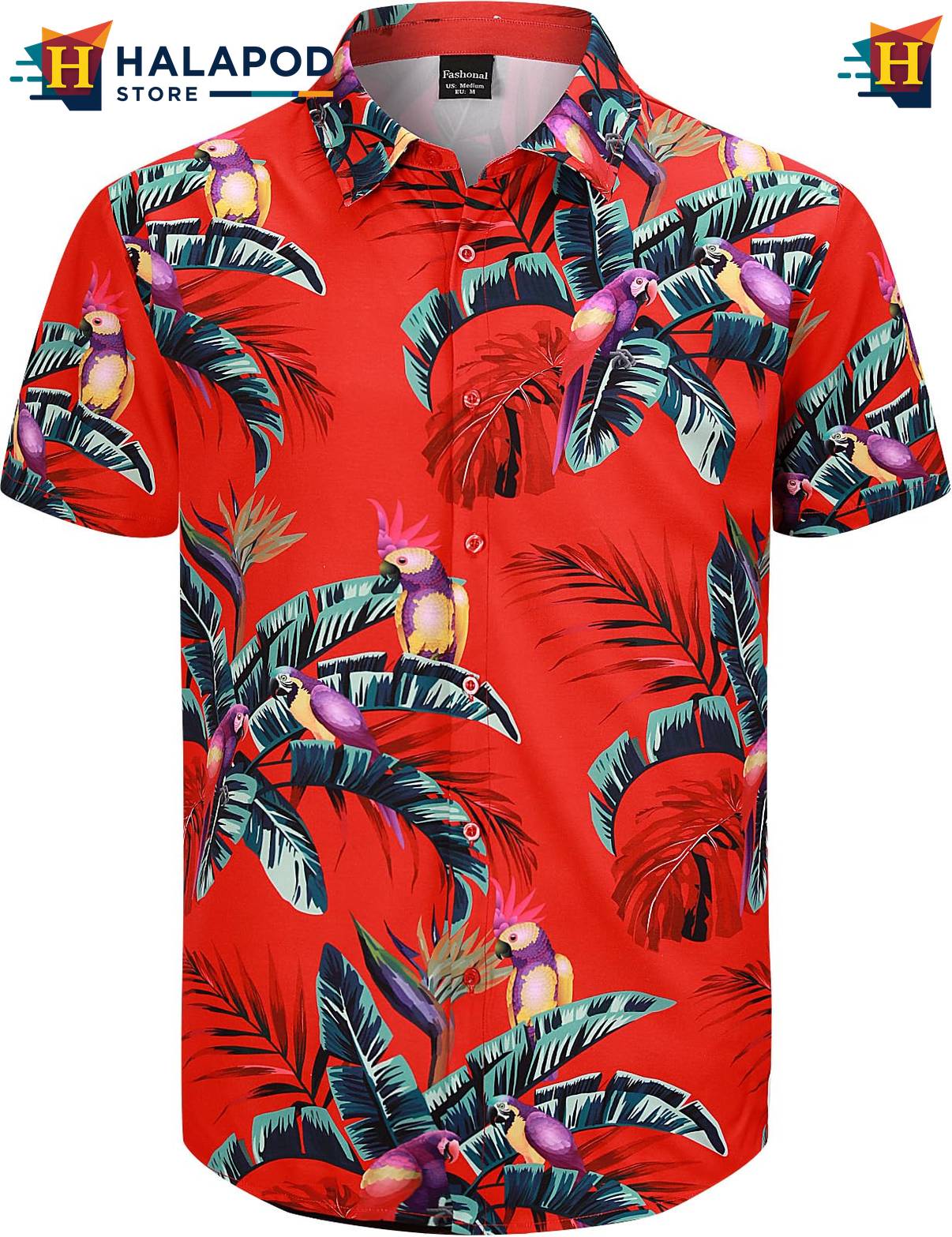 Retro Red Tropical Hawaiian Shirt Mens Aloha Beach Button Down Short Sleeve