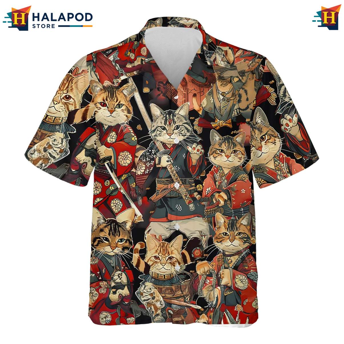 Retro Samurai Japanese Warrior Shirt Mens Casual Hawaiian Button Down Outfit