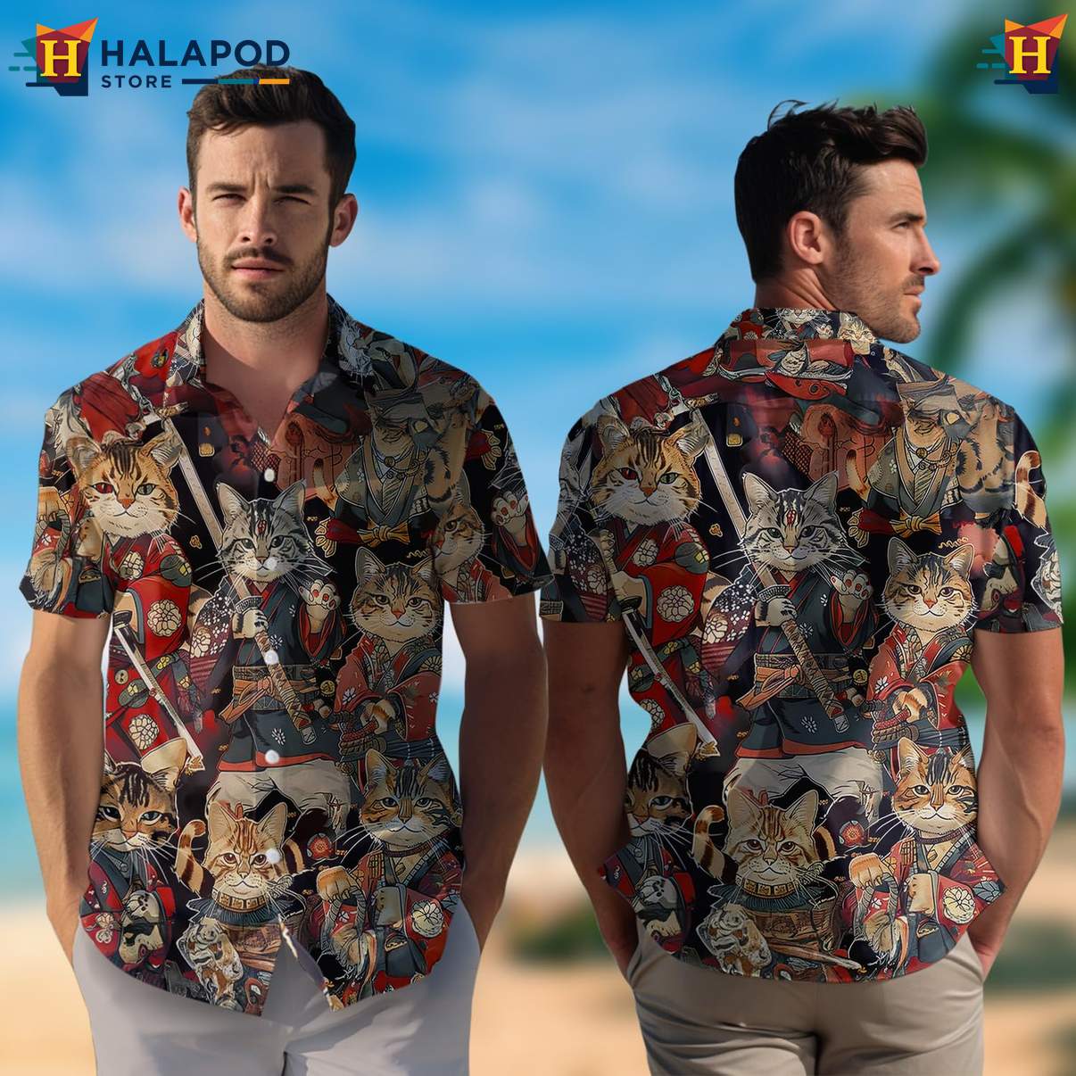 Retro Samurai Japanese Warrior Shirt Mens Casual Hawaiian Button Down Outfit