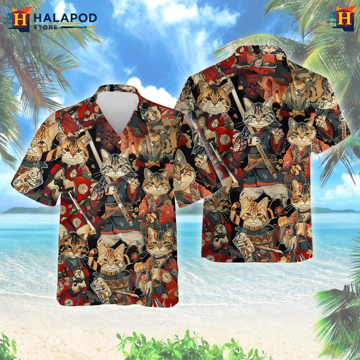Retro Samurai Japanese Warrior Shirt Mens Casual Hawaiian Button Down Outfit