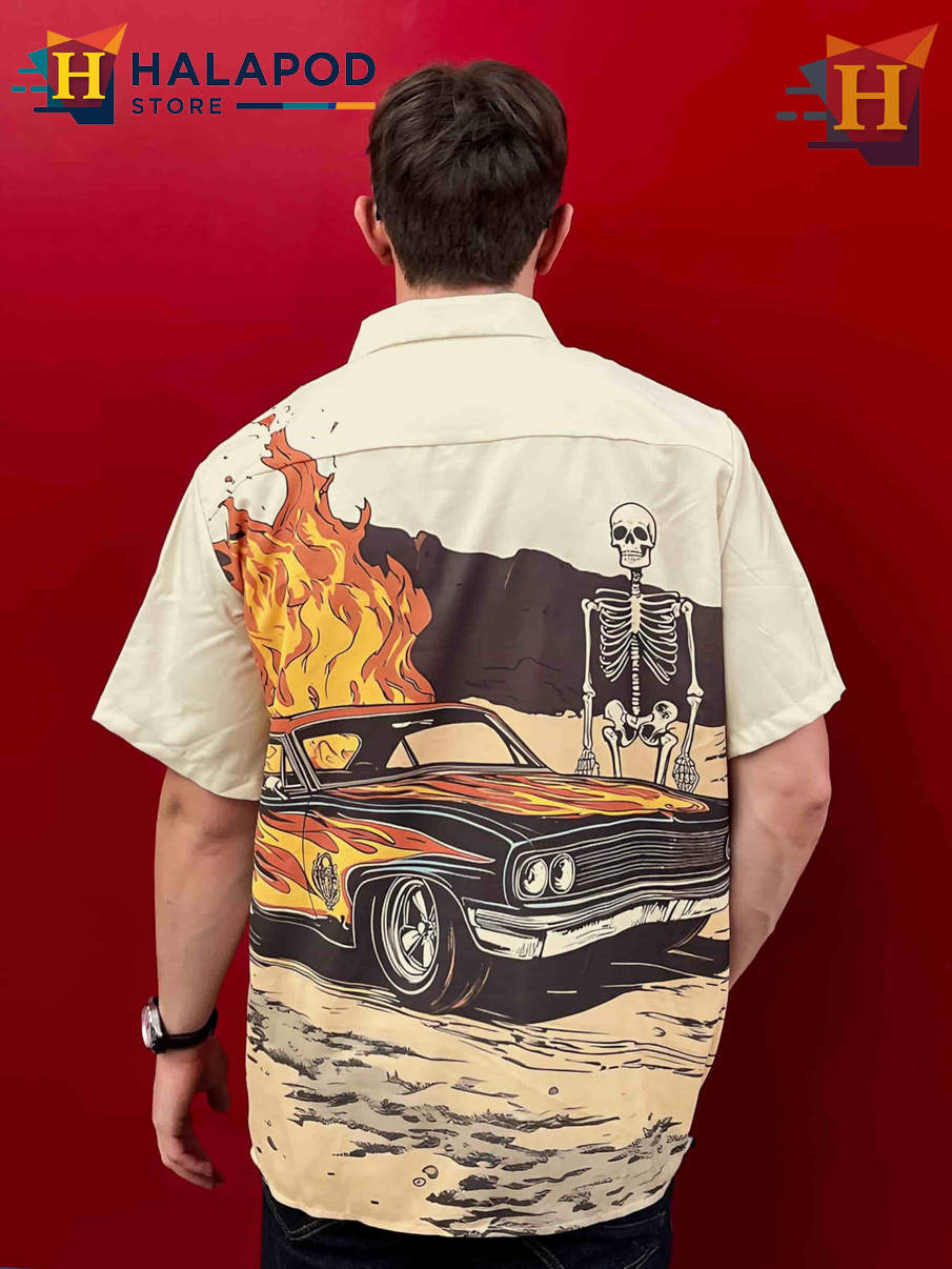 Retro Skull Hawaiian Shirt Funny Bold Graphic Tropical Casual Beach Shirt