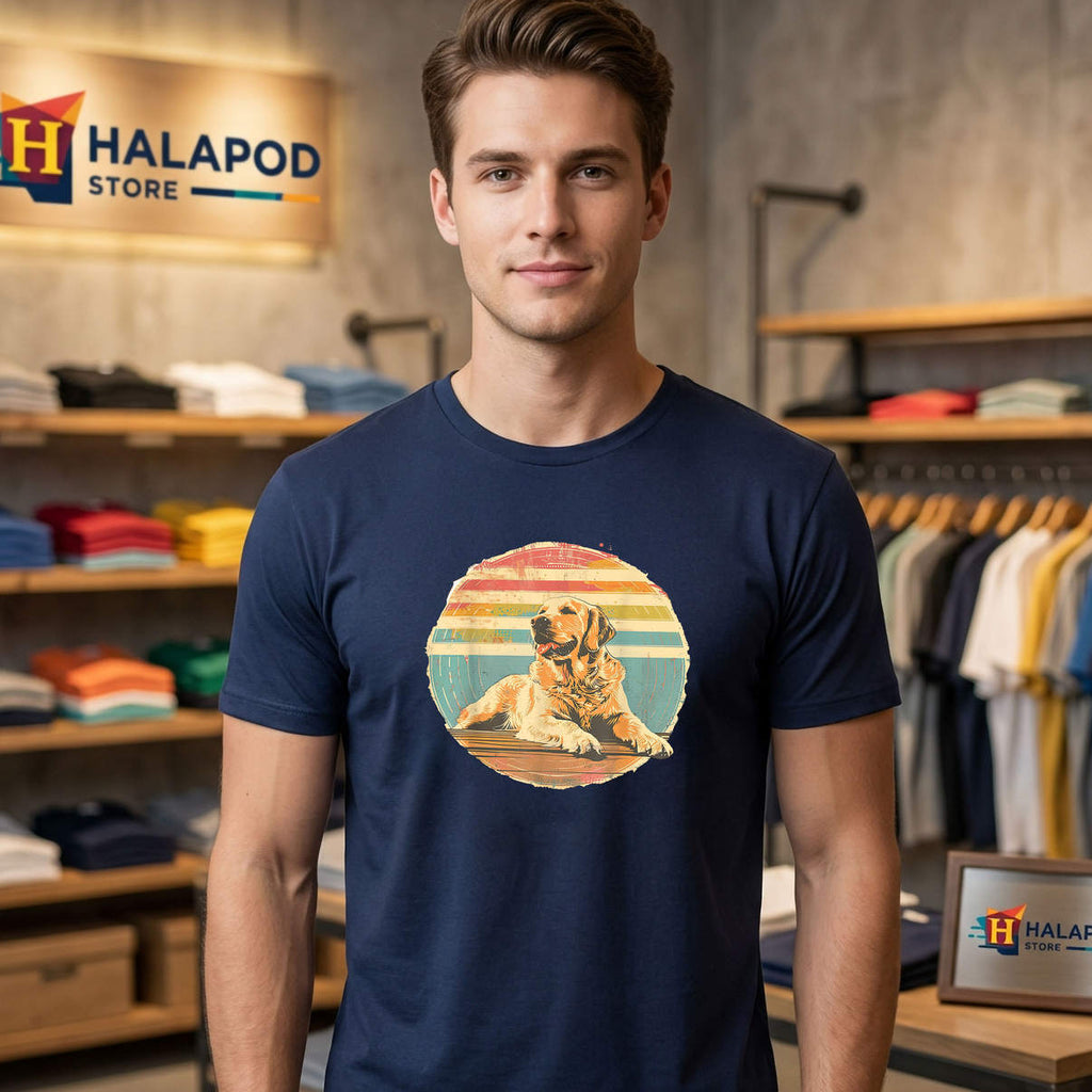 Retro Sun Golden Retriever Shirt Distressed Dog Lover Casual Graphic Mens