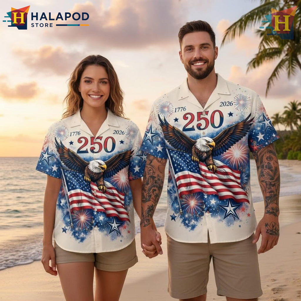 Retro White America 250th Hawaiian Shirt 2026 Patriotic Independence Fan Gear