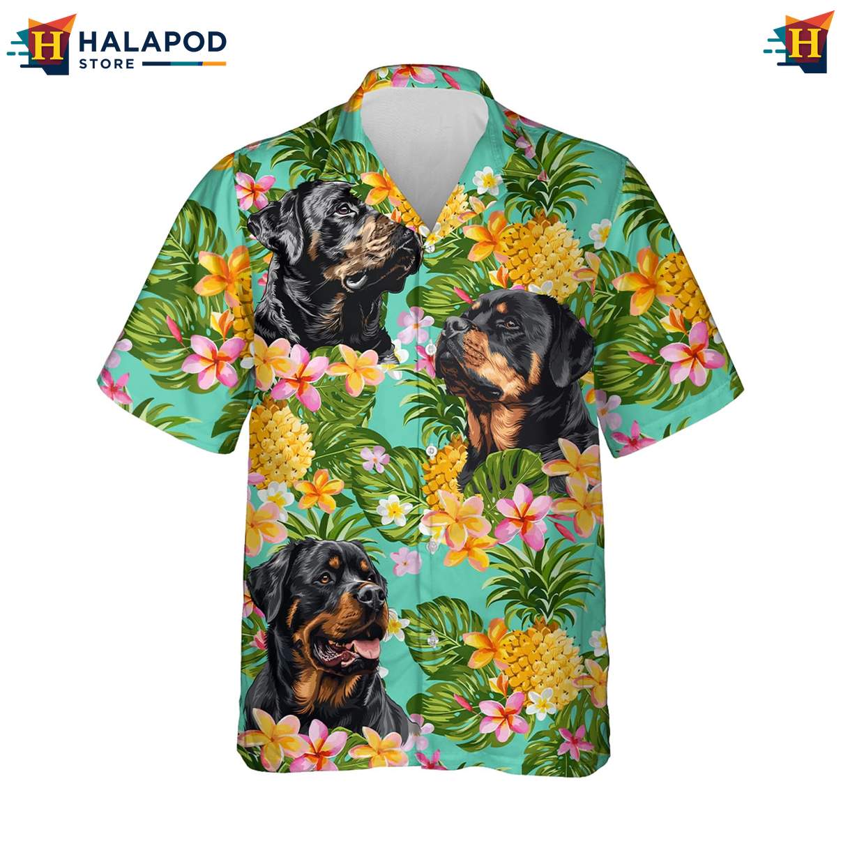 Rottweiler Dog Hawaiian Shirt Mens Tropical Summer Casual Button Down Tops