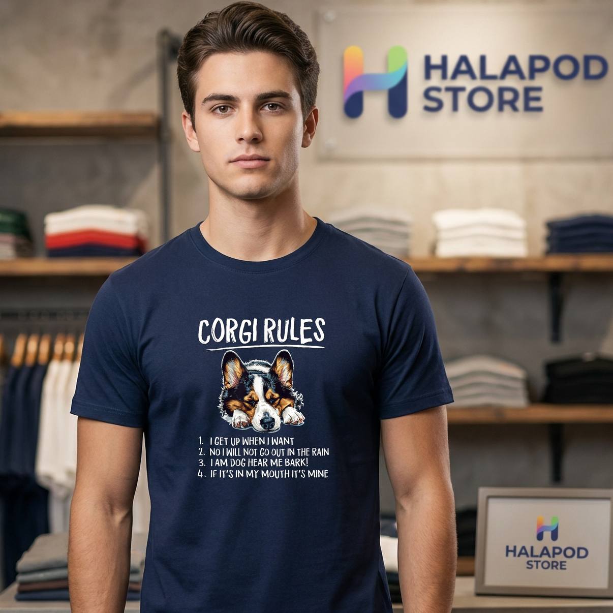 Rules Nap Black Pembroke Shirt Tricolor Corgi Lover Graphic Apparel Mens