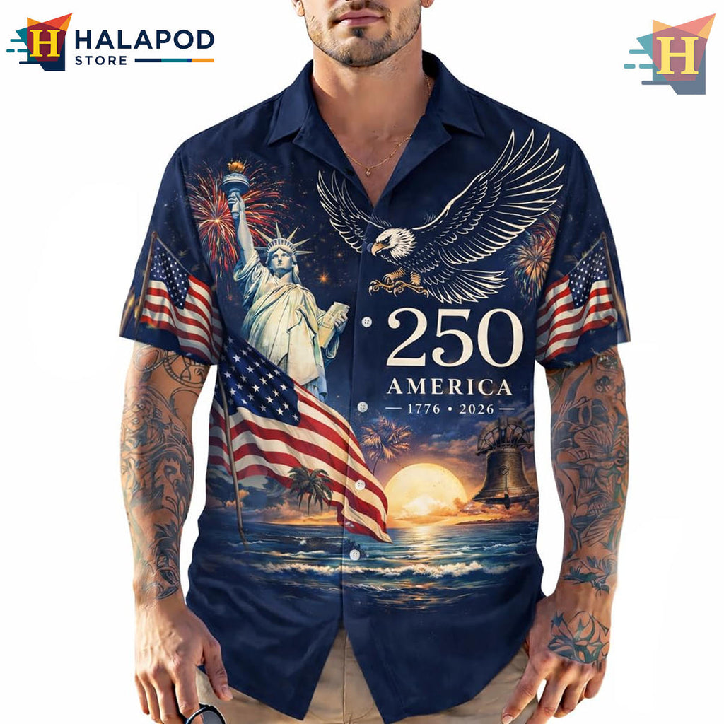 Rustic Red America 250th Hawaiian Shirt 2026 Patriotic Independence Fan Gear