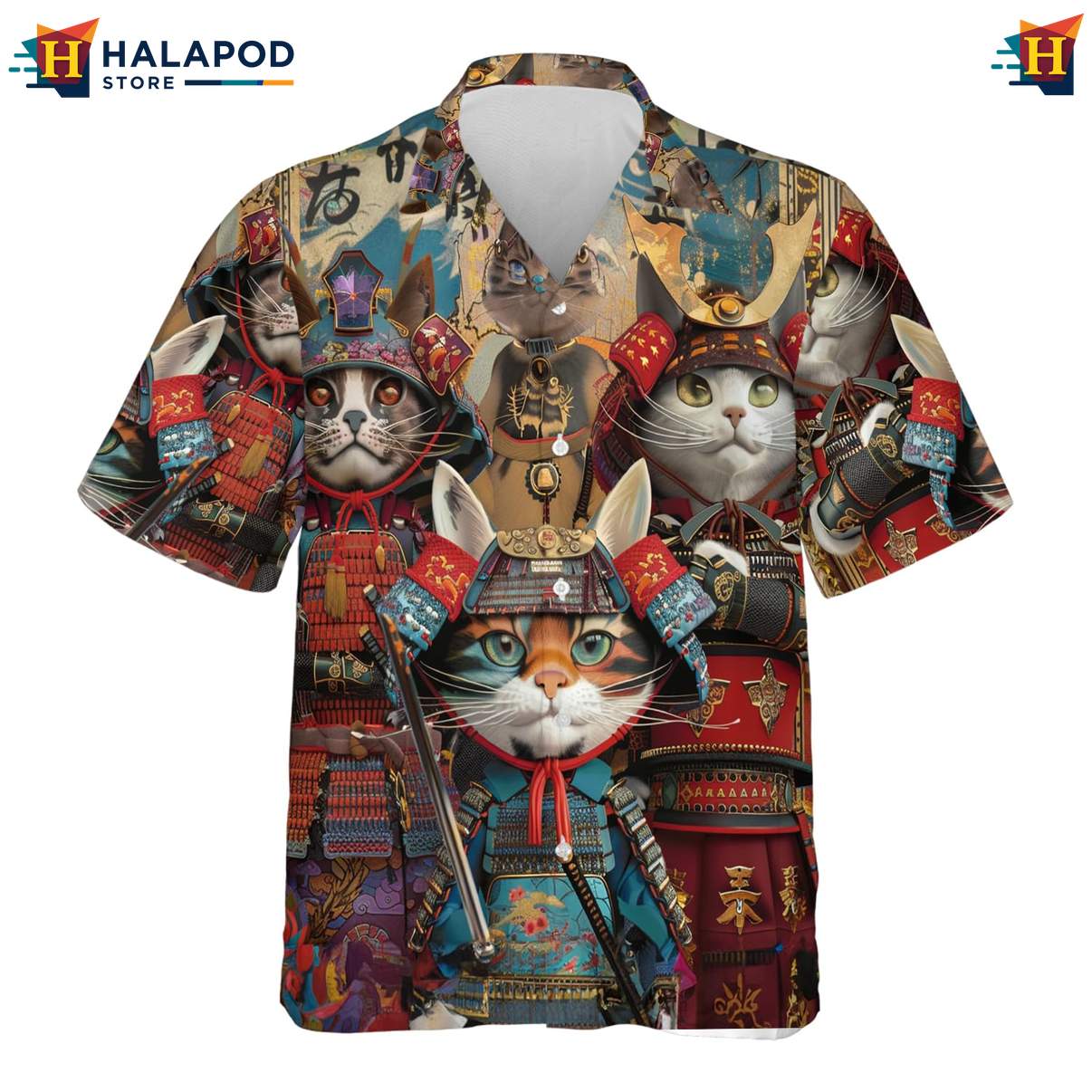 Samurai Japanese Warrior Aloha Shirt Mens Casual Button Down Beach Clothing