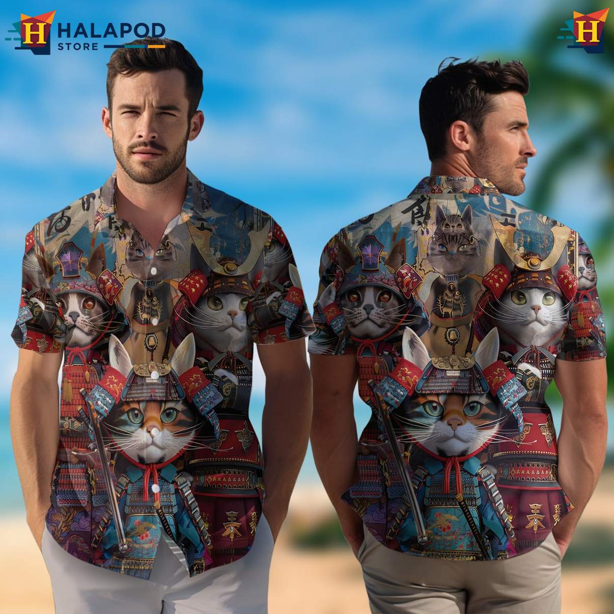 Samurai Japanese Warrior Aloha Shirt Mens Casual Button Down Beach Clothing