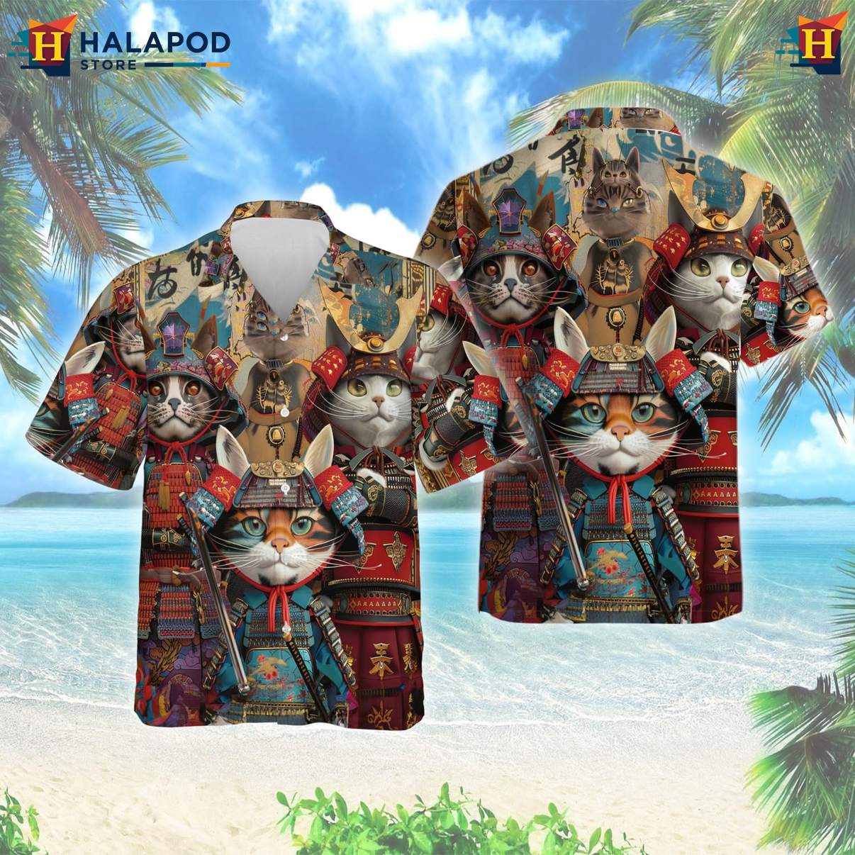 Samurai Japanese Warrior Aloha Shirt Mens Casual Button Down Beach Clothing