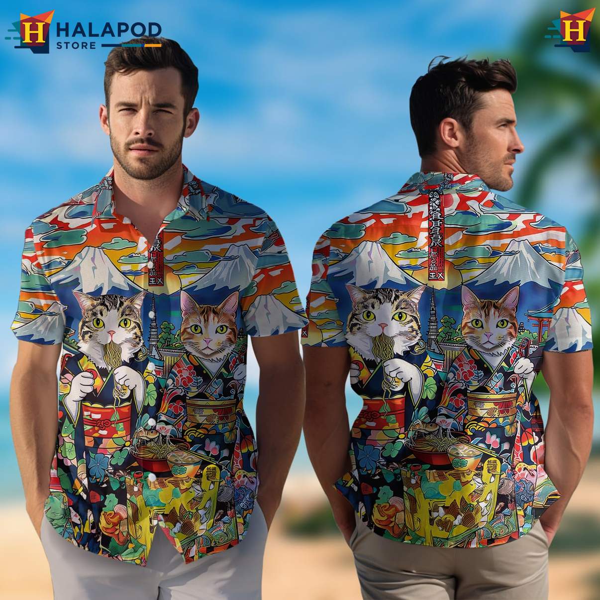 Samurai Japanese Warrior Button Down Shirt Mens Casual Hawaiian Beach Outfit