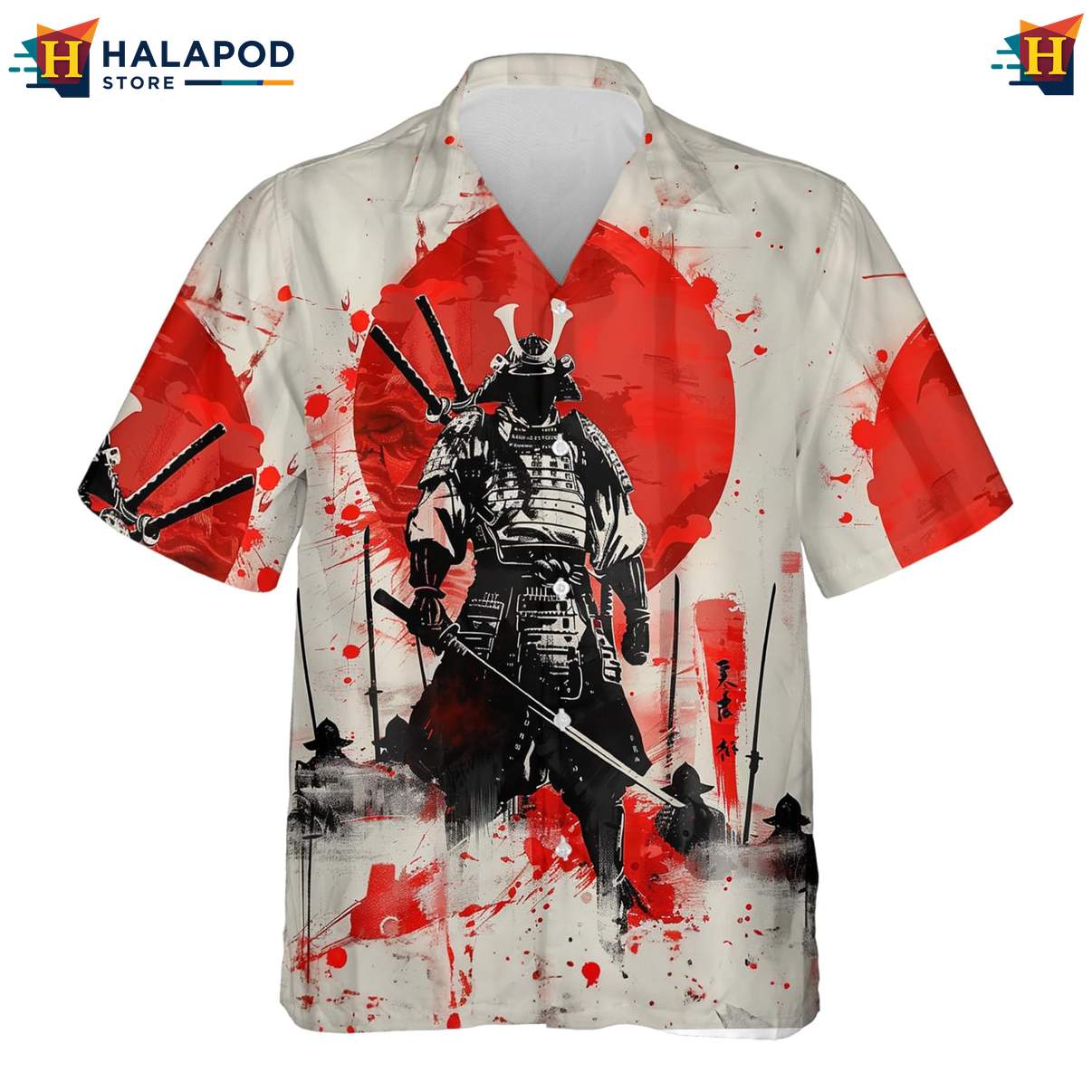 Samurai Japanese Warrior Hawaiian Shirt Mens Casual Button Down Beach Outfit