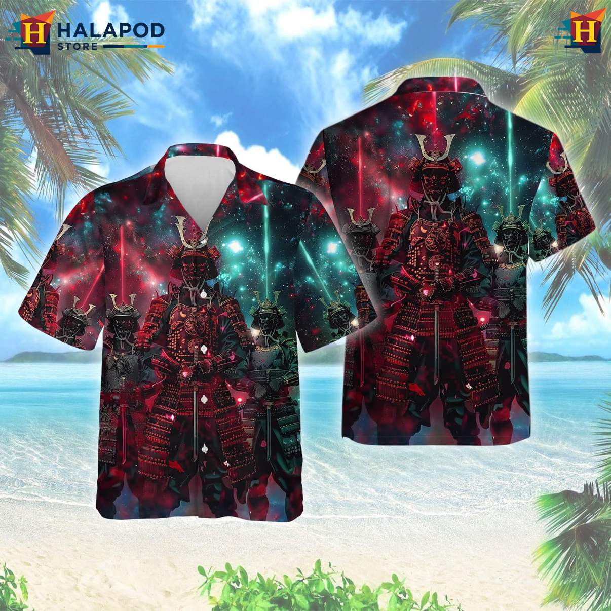Samurai Japanese Warrior Tropical Shirt Mens Casual Beach Button Down Outfit