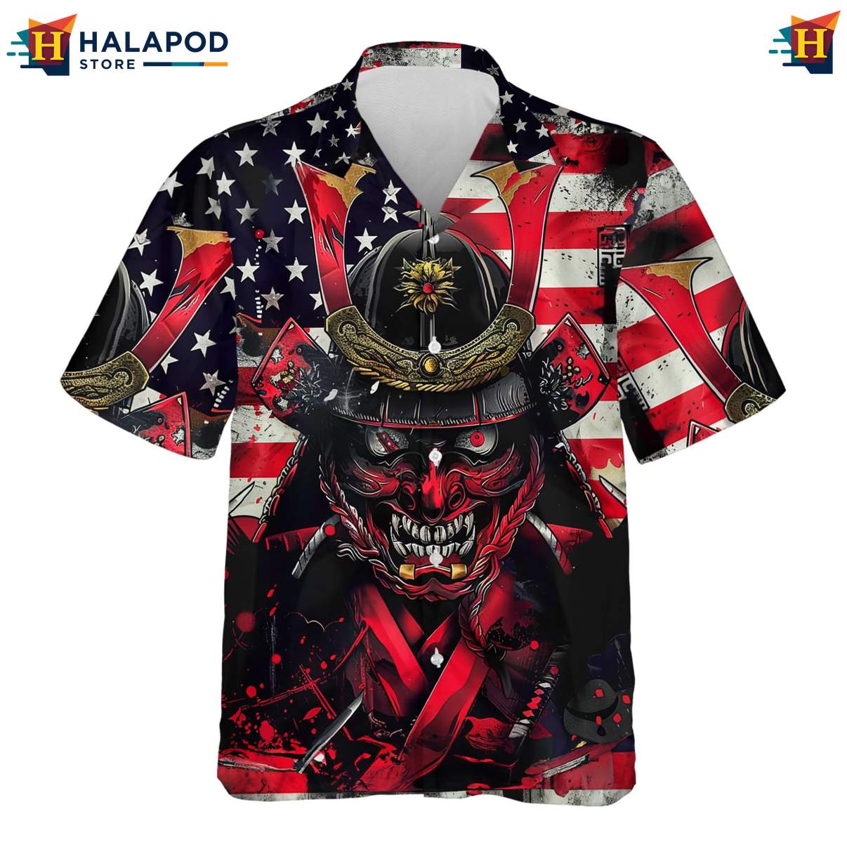 Samurai Warrior Hawaiian Shirt For Men Japanese Casual Beach Button Down Top
