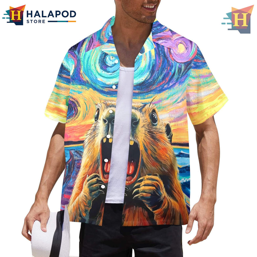 Scream Marmot Hawaiian Shirt Funny Tropical Summer Beach Party Casual Mens Gear