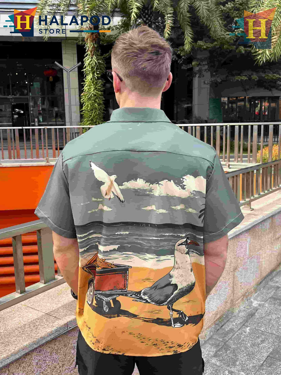 Seagull French Fries Hawaiian Shirt Funny Graphic Tropical Casual Mens Shirt
