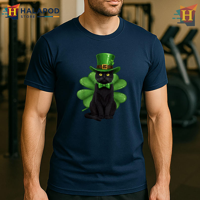 Shamrock Black Cat Irish Vibes Womens St Patricks Day Shirt Cute Meme