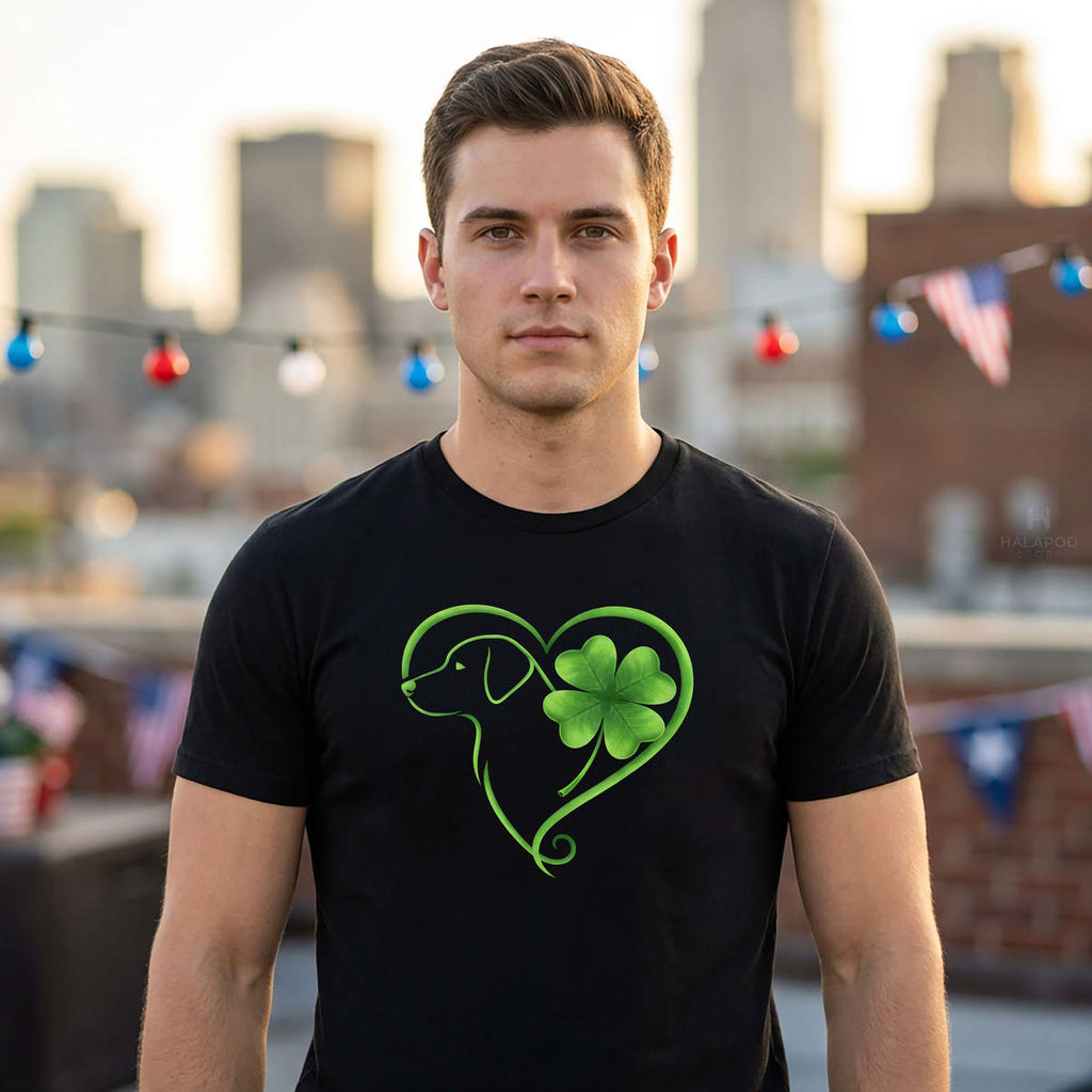 Shamrock Heart St Patricks Day Labrador Shirt Retriever Dog Graphic Mens