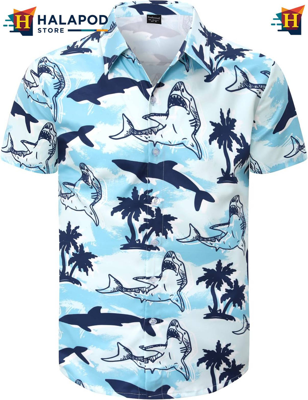 Shark Tropical Hawaiian Shirt Mens Aloha Beach Button Down Short Sleeve