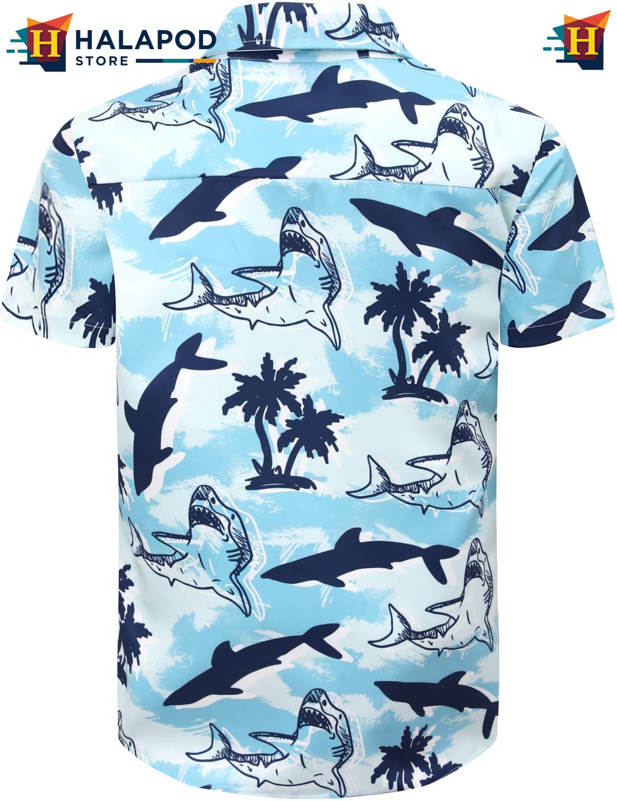 Shark Tropical Aloha Shirt Mens Aloha Beach Button Down Short Sleeve
