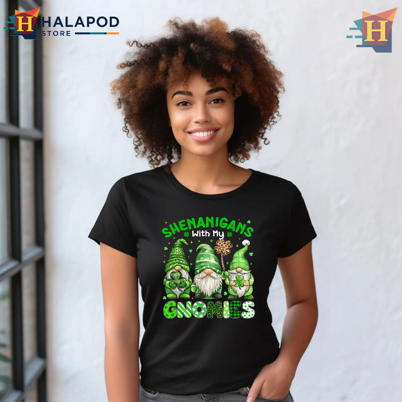 Shenanigans With My Gnomies Leopard Plaid Funny St Patricks Day Shirts