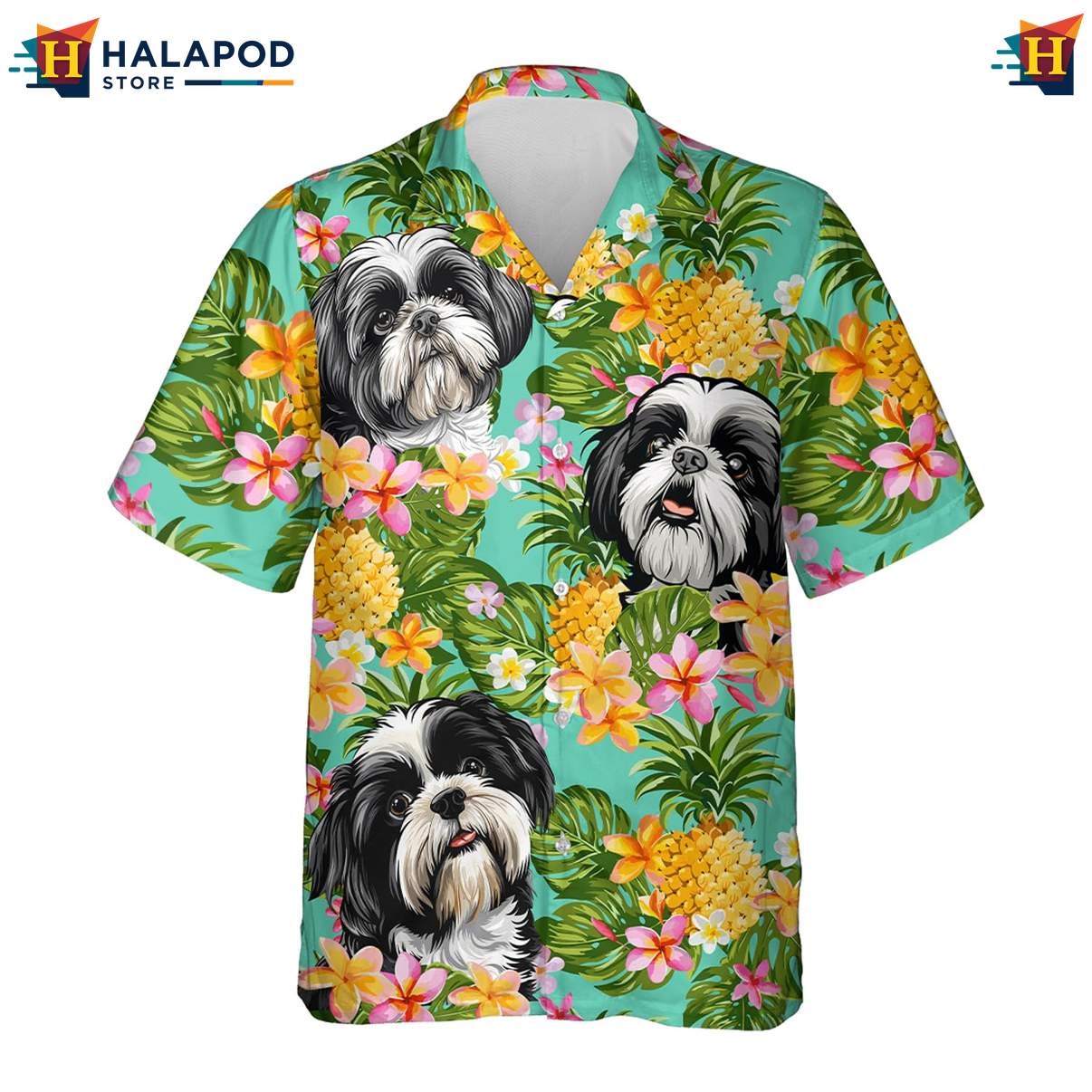 Shih Tzu Dog Hawaiian Shirt Mens Tropical Summer Casual Button Down Clothing