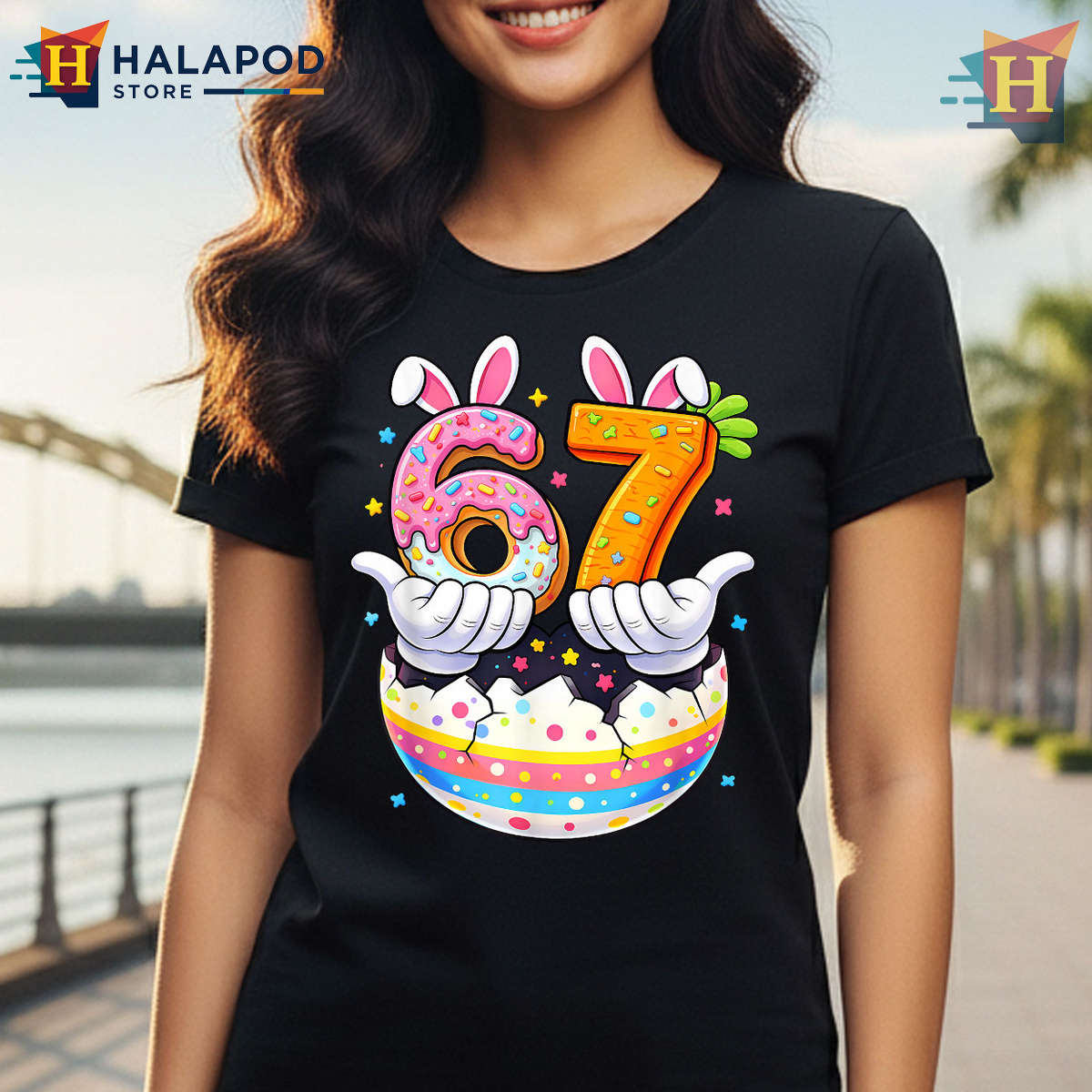 Six Seven Meme Egg Hunt Design Funny Easter Shirts For Kids