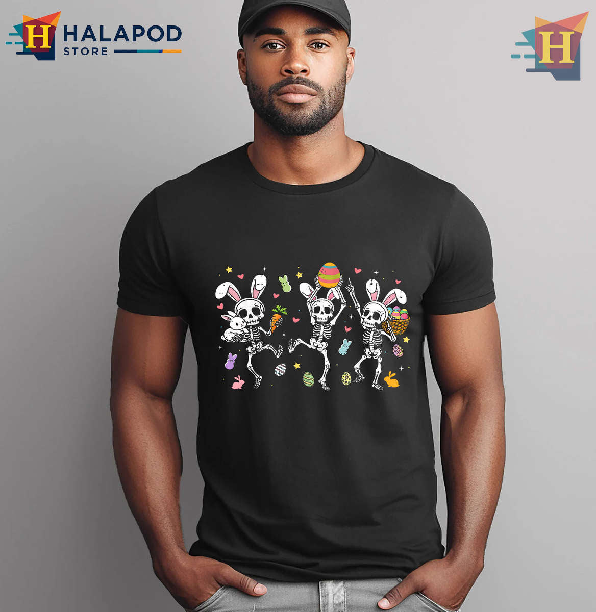 Skeleton Dance Bunny Egg Graphic Funny Easter Shirts For Boys