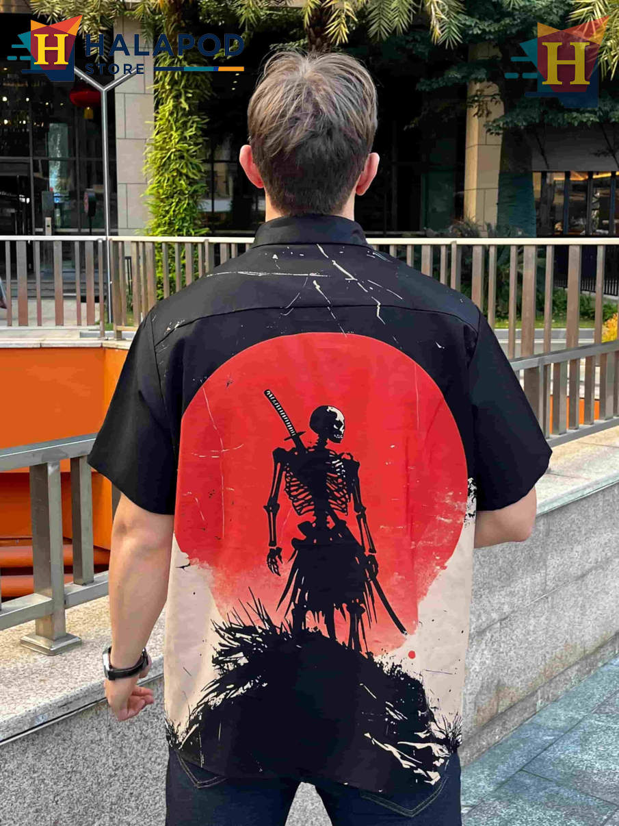 Skeleton Warrior Hawaiian Shirt Funny Graphic Tropical Casual Beach Shirt