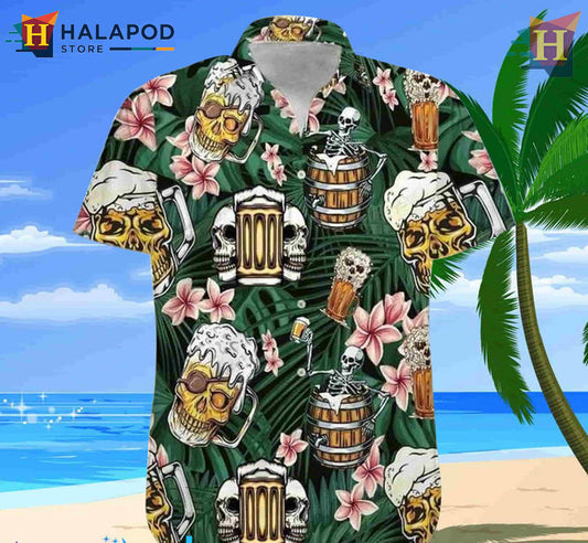Skull Beer Summer Party Vintage Aloha Shirt Bold Graphic Island Style