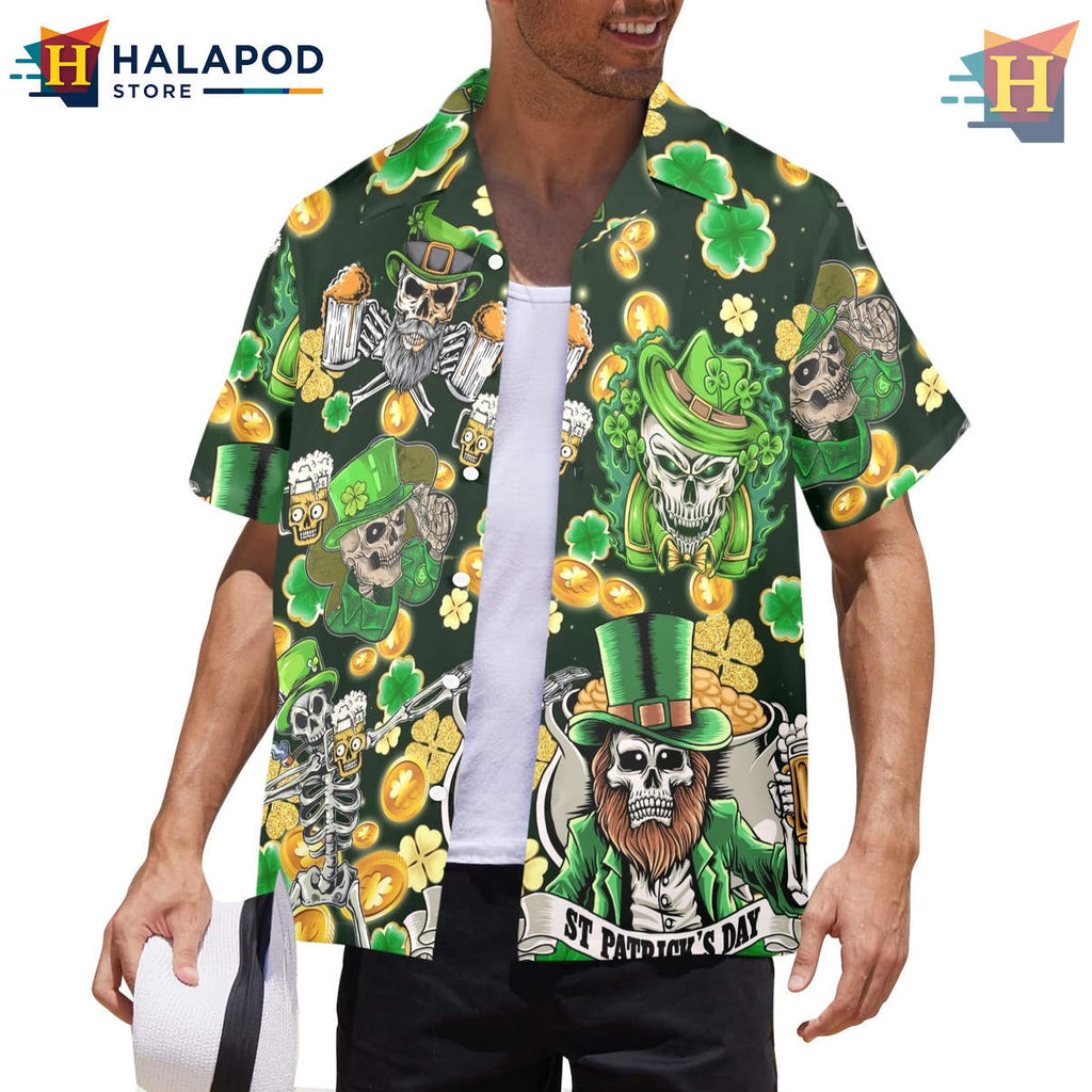 Skull Shamrock Vibes Hawaiian Shirt Funny Tropical Summer Beach Casual Fan Gear