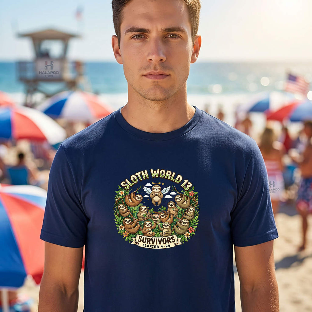 Sloth World 13 Survivors Shirt Funny Animal Design Retro Graphic For Lovers