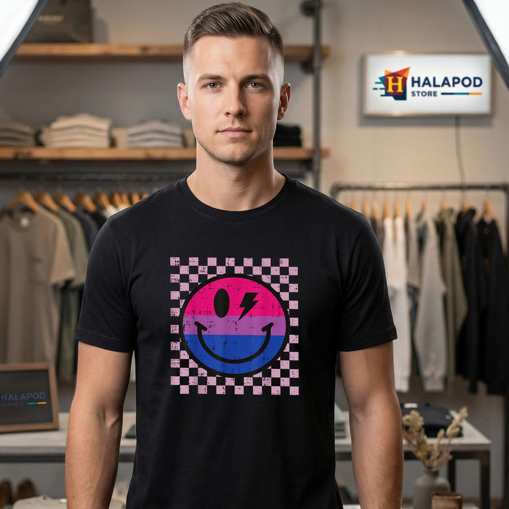 Smile Face Groovy Bisexual Shirt 2026 Bi Pride Flag LGBTQ Men Women Fan Gear