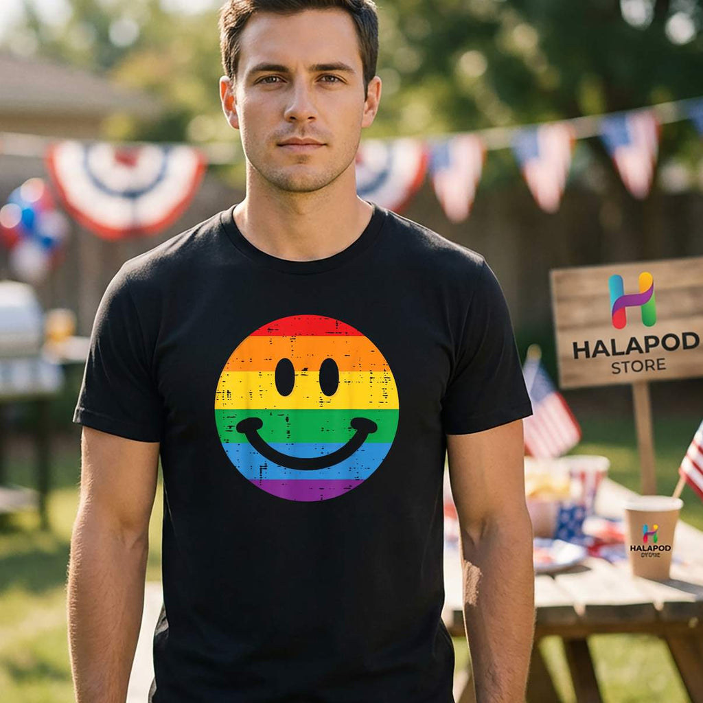 Smile Retro LGBTQ Ally Shirt Gay Pride Month Rainbow Funny Graphic For Womens