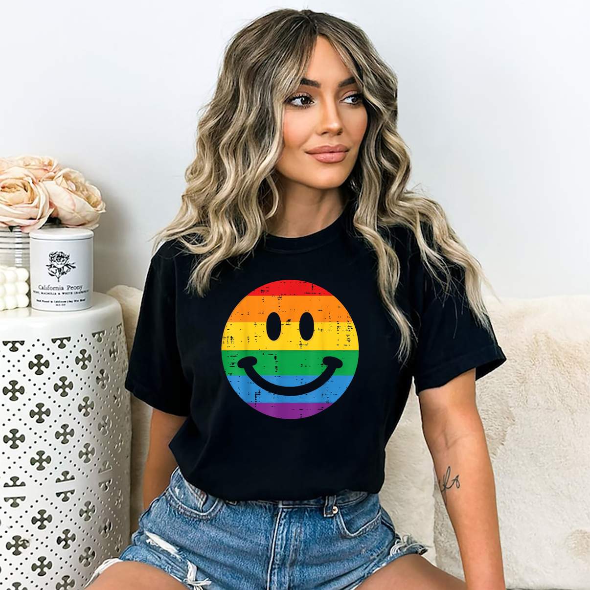 Smile Retro LGBTQ Ally TShirt Gay Pride Month Rainbow Funny Graphic For Womens