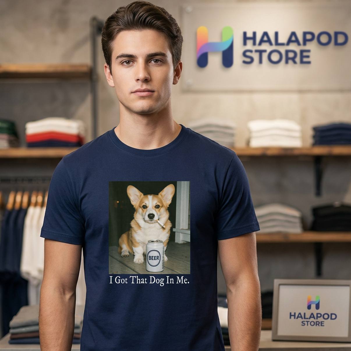 Smoking Beer Corgi Meme Fan T-Shirt I Got That Dog In Me Funny Graphic Men