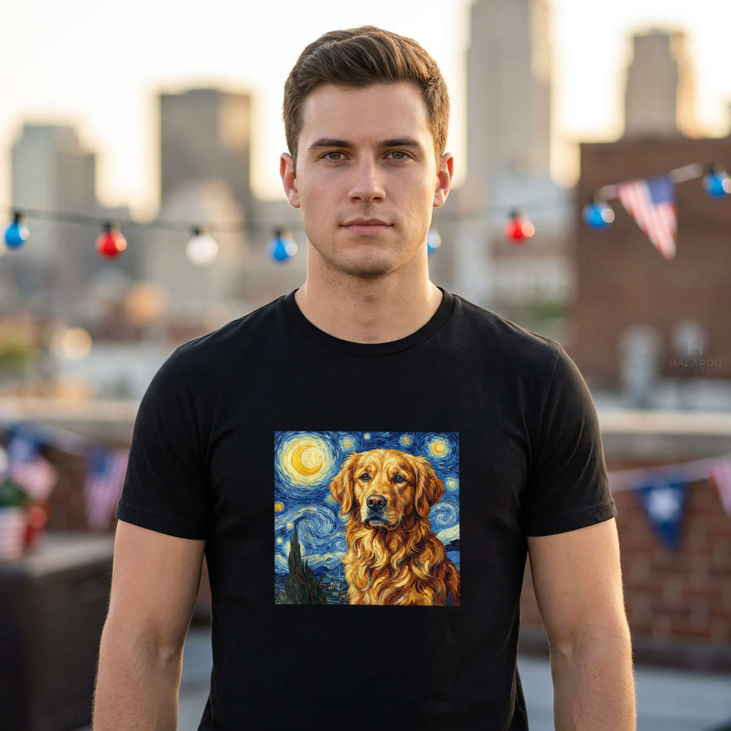 Starry Night Golden Retriever Shirt Cute Dog Lover Graphic Novelty Mens