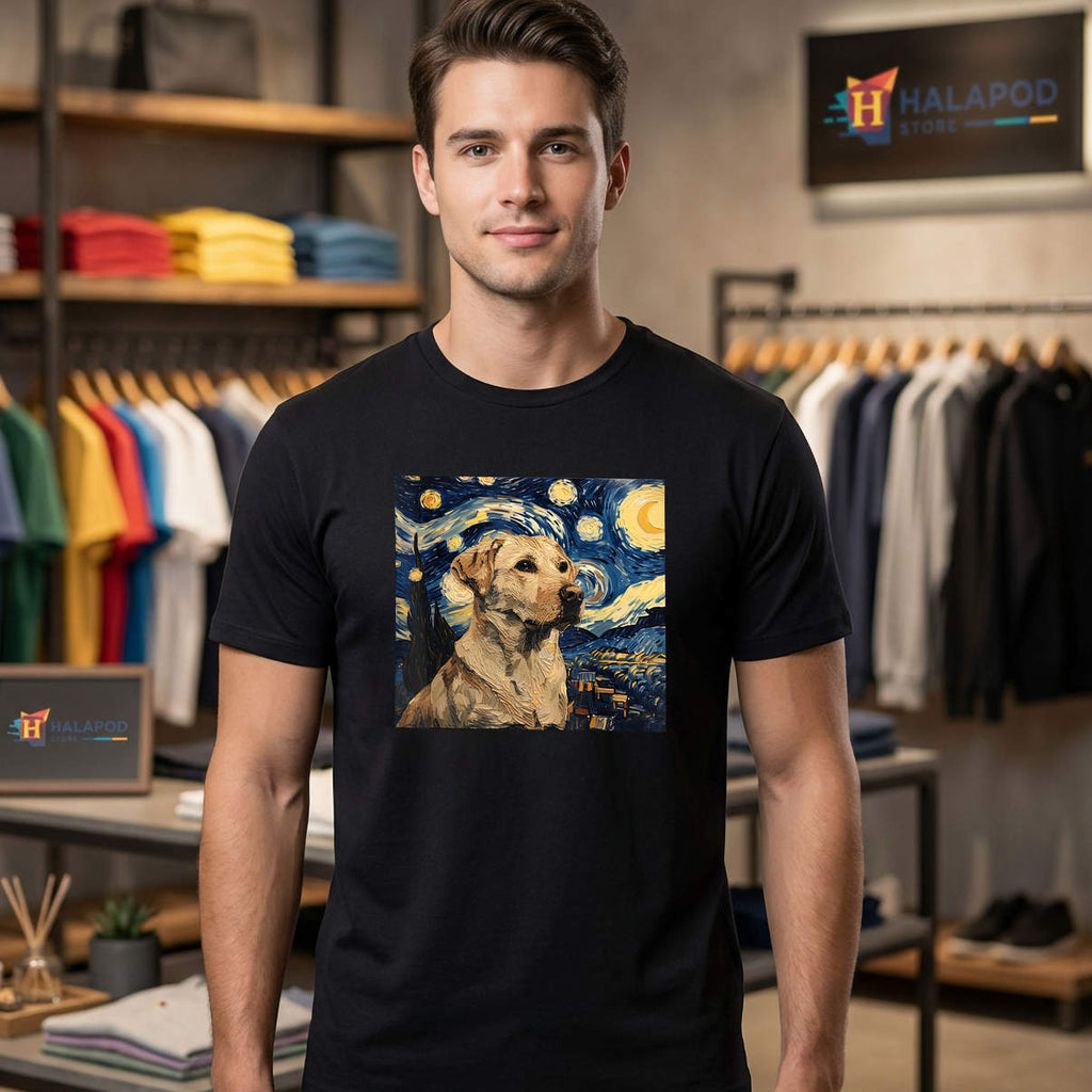 Starry Night Style Labrador Retriever Shirt Van Gogh Dog Art Graphic Mens