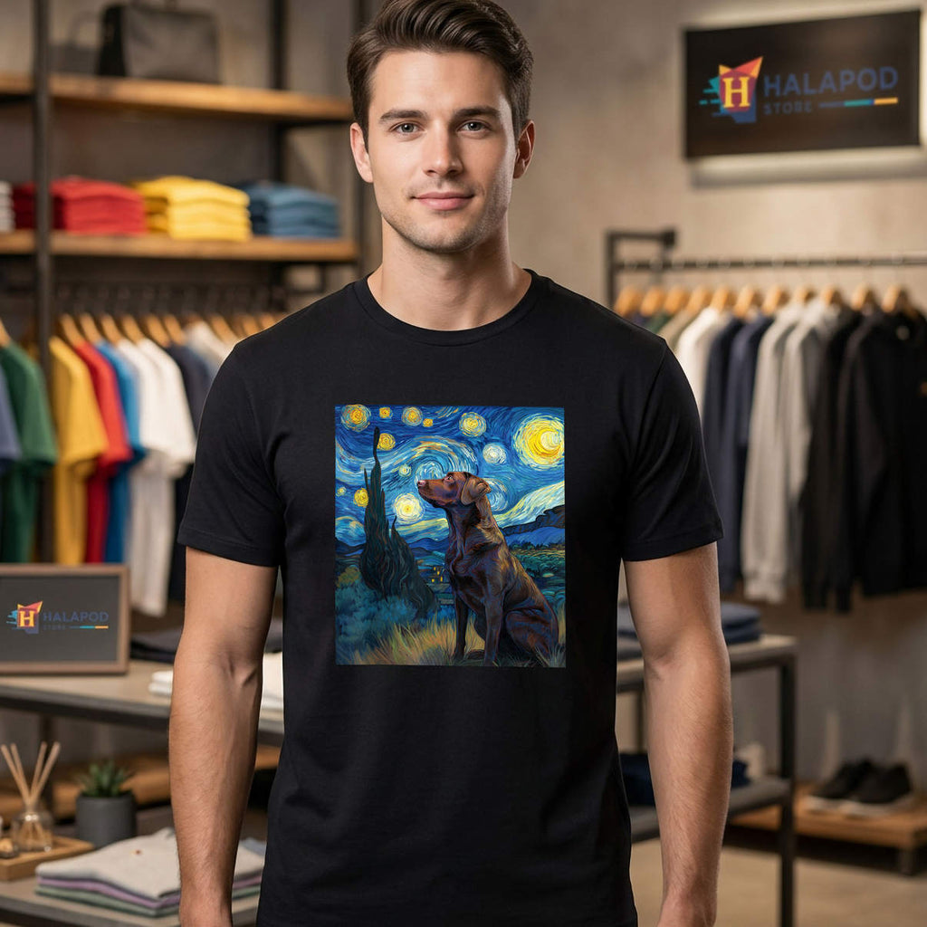 Starry Night Van Gogh Labrador Dog Shirt Retriever Art Casual Graphic Mens