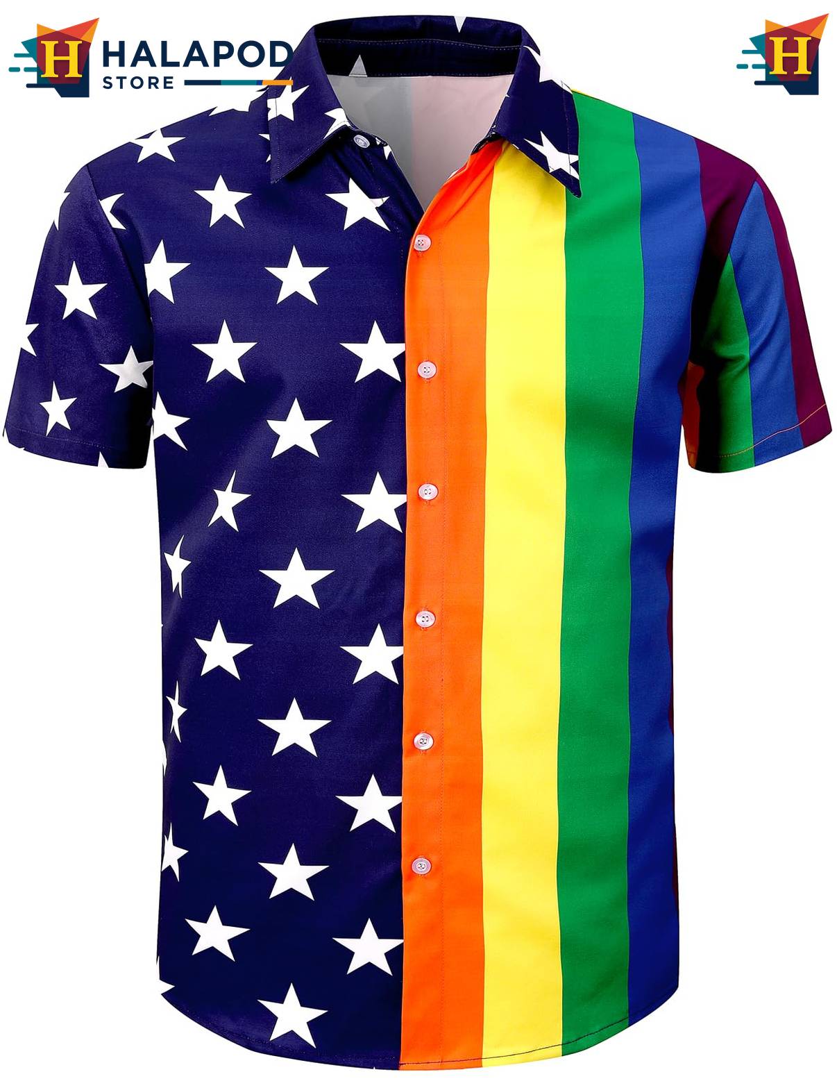 Stars And Rainbow Hawaiian Shirt Mens Tropical Beach Button Down Clothing