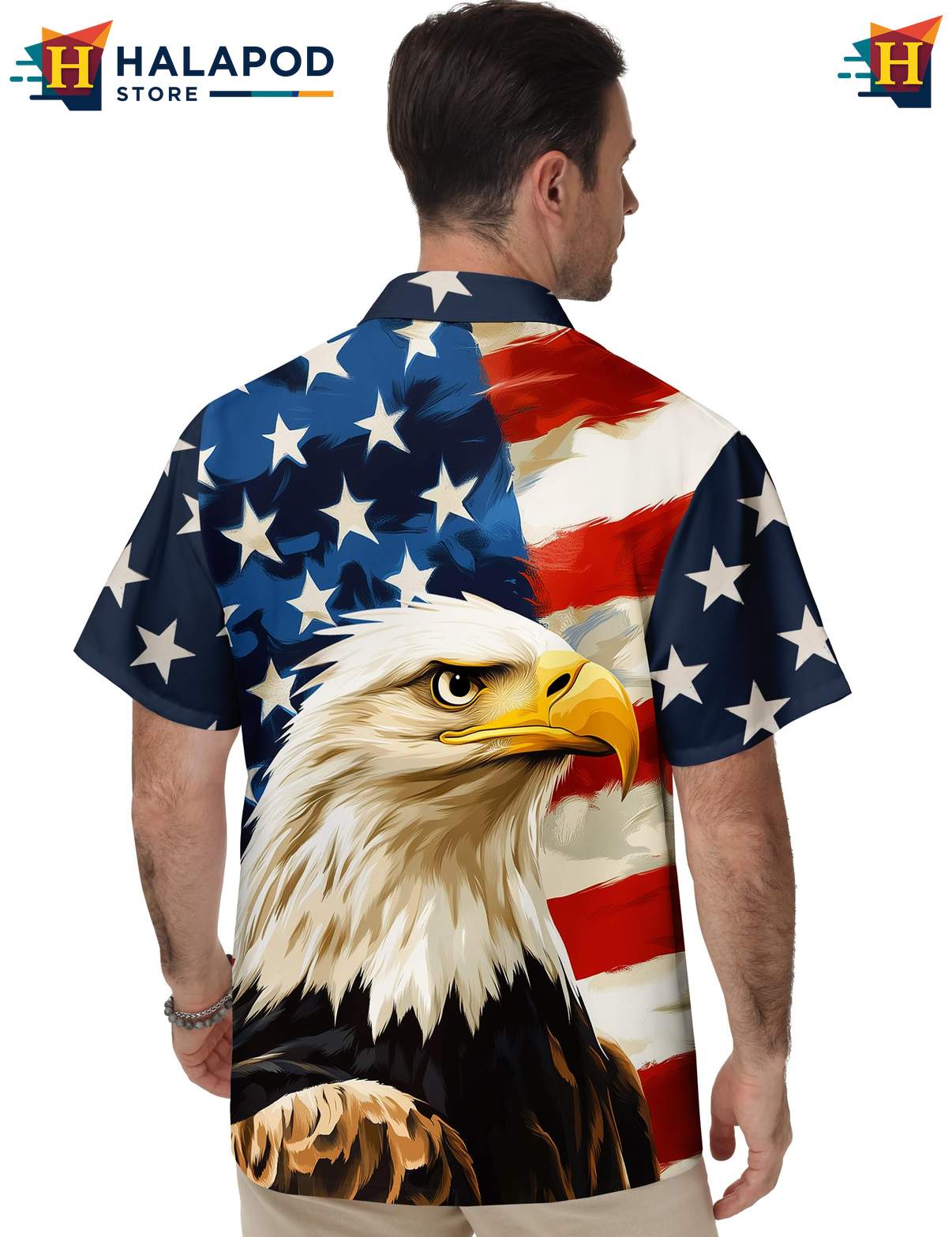 Stars Stripes Eagle Short-sleeve button-up shirt Tropical Funny Short Sleeve Summer Top